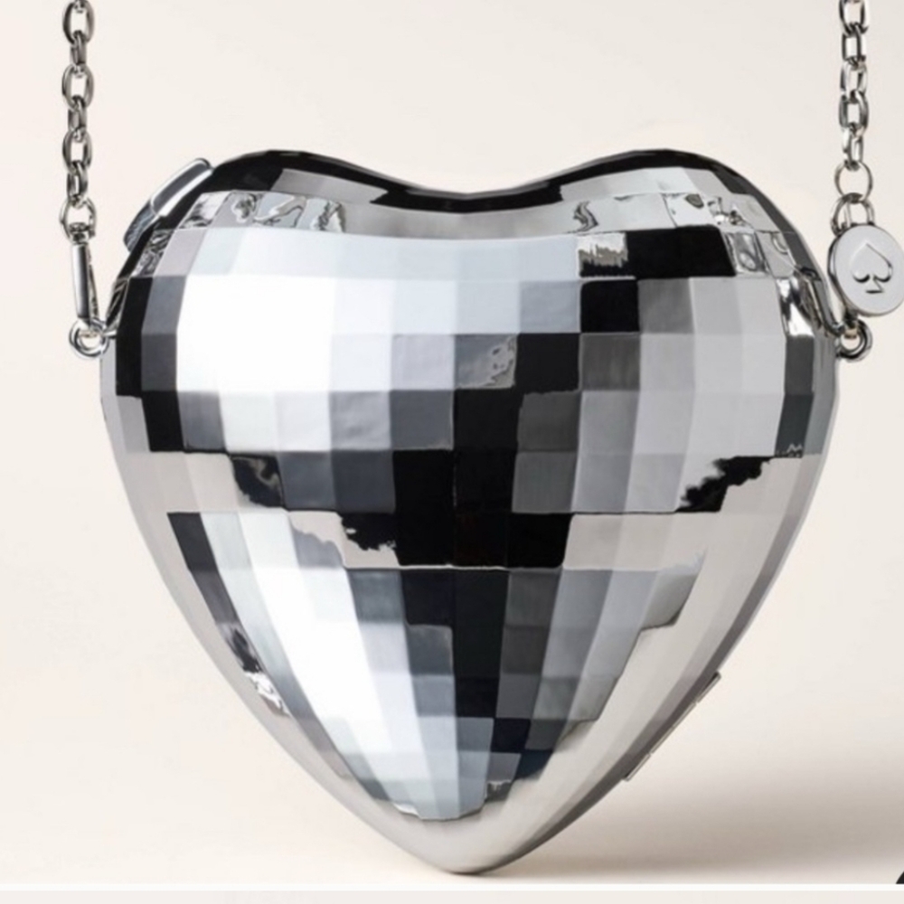 Kate Spade Silver Heart-Shaped Disco Ball Bag